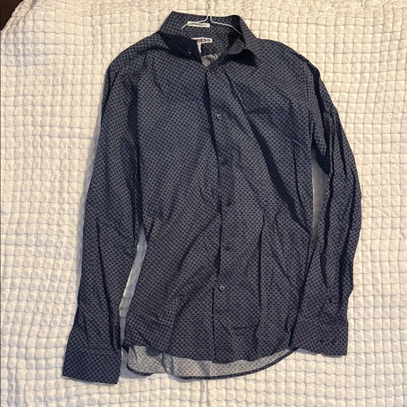 Express Navy Geometric Button Down Shirt - Picture 1 of 4
